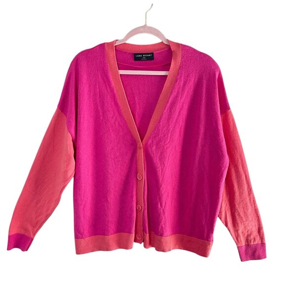 LANE BRYANT Lightweight Colorblock Button-Front Cardigan, 18/20 - Picture 1 of 9